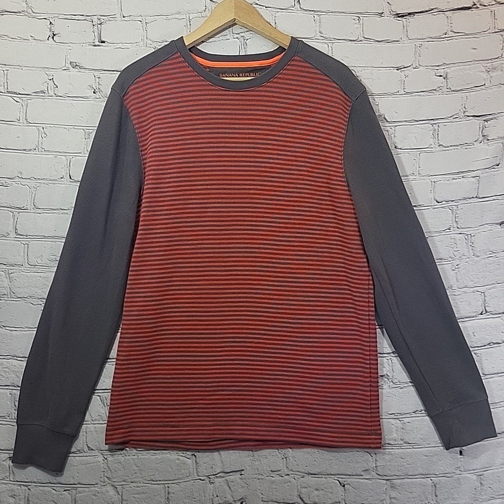 Banana Republic Mens Cotton Blend‎ Waffle Knit Crew Neck Sweater Sz L Striped